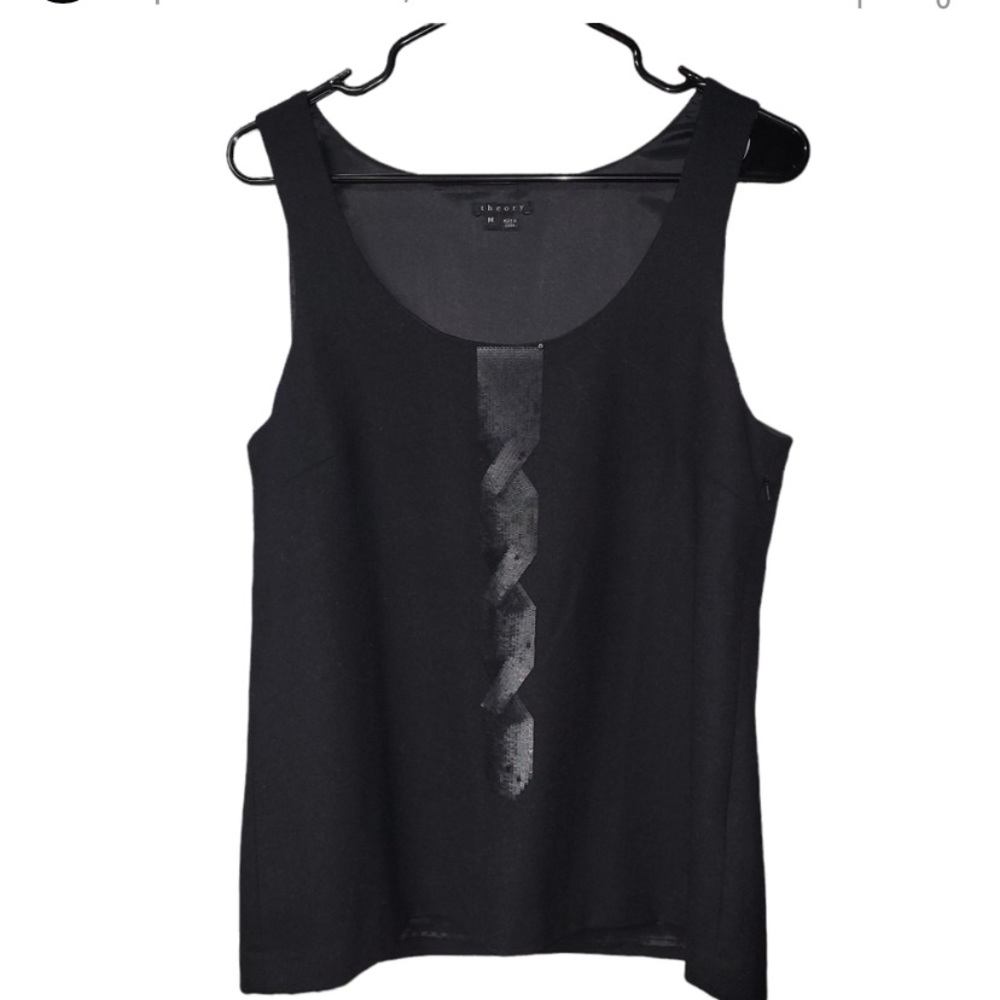Theory Black Wool Blend Sequins Career Tank Top Women's Size M
